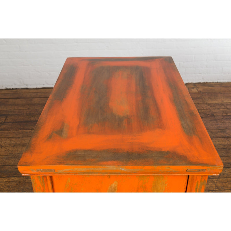 Chinese Late Qing Dynasty Elm Side Cabinet with Custom Orange Lacquer-YN2589-14. Asian & Chinese Furniture, Art, Antiques, Vintage Home Décor for sale at FEA Home