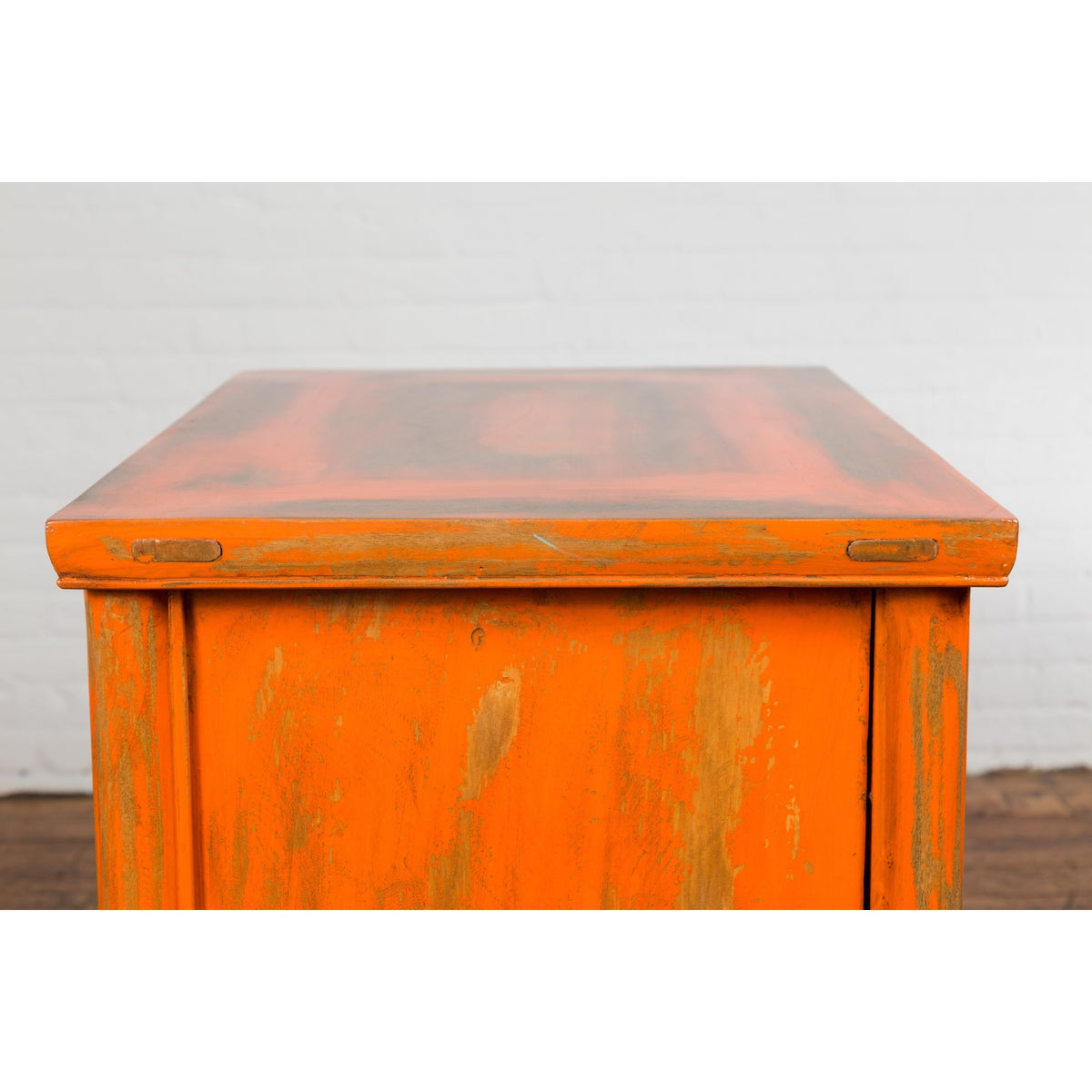 Chinese Late Qing Dynasty Elm Side Cabinet with Custom Orange Lacquer-15. Asian &amp; Chinese Furniture, Art, Antiques, Vintage Home Décor for sale at FEA Home