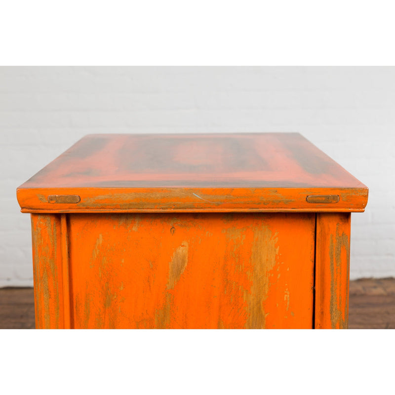 Chinese Late Qing Dynasty Elm Side Cabinet with Custom Orange Lacquer-YN2589-15. Asian & Chinese Furniture, Art, Antiques, Vintage Home Décor for sale at FEA Home