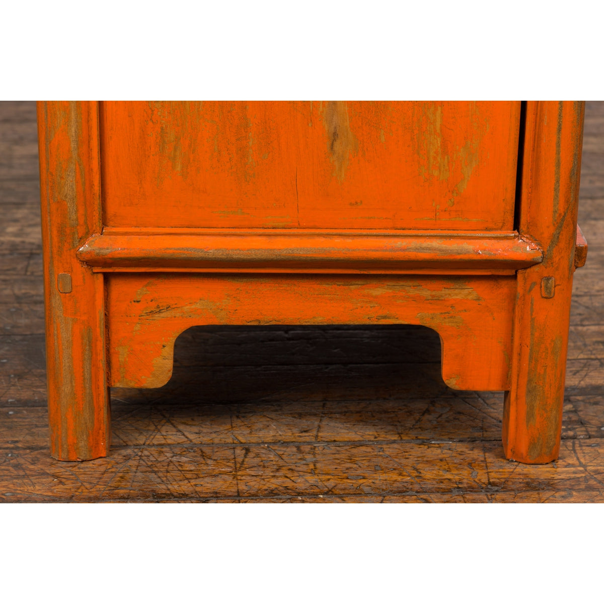 Chinese Late Qing Dynasty Elm Side Cabinet with Custom Orange Lacquer-16. Asian &amp; Chinese Furniture, Art, Antiques, Vintage Home Décor for sale at FEA Home