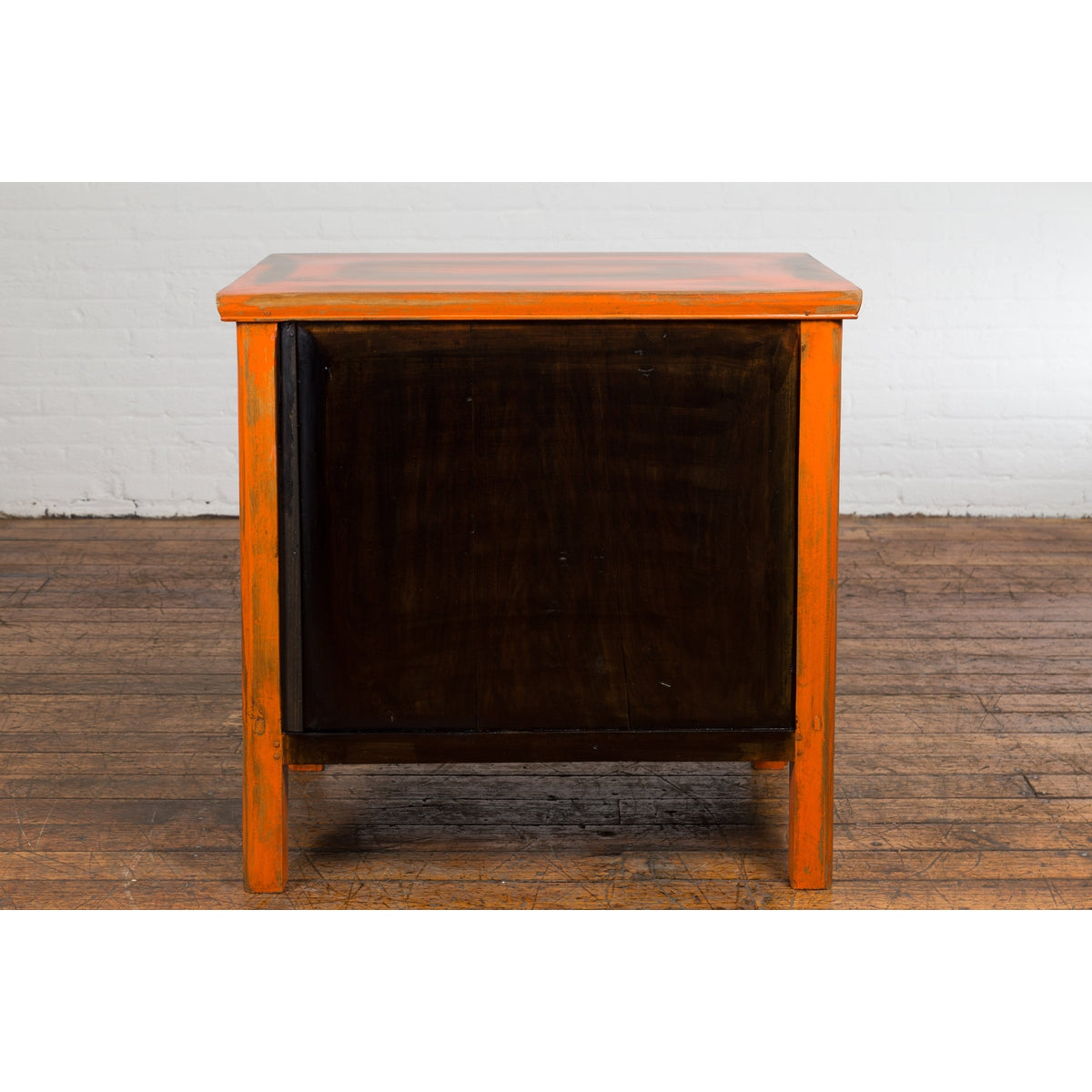 Chinese Late Qing Dynasty Elm Side Cabinet with Custom Orange Lacquer-17. Asian &amp; Chinese Furniture, Art, Antiques, Vintage Home Décor for sale at FEA Home