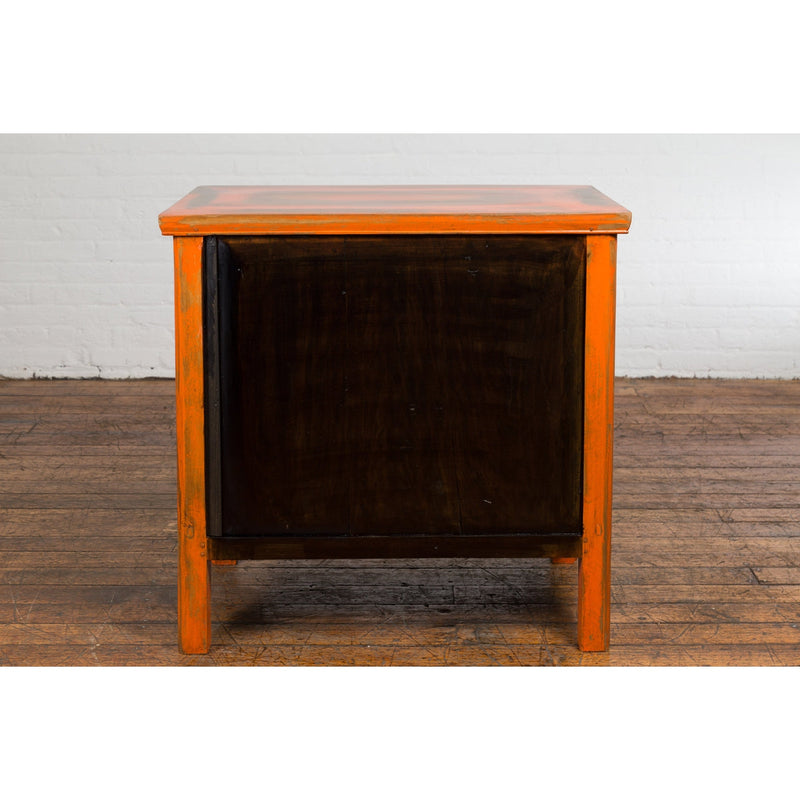 Chinese Late Qing Dynasty Elm Side Cabinet with Custom Orange Lacquer-YN2589-17. Asian & Chinese Furniture, Art, Antiques, Vintage Home Décor for sale at FEA Home