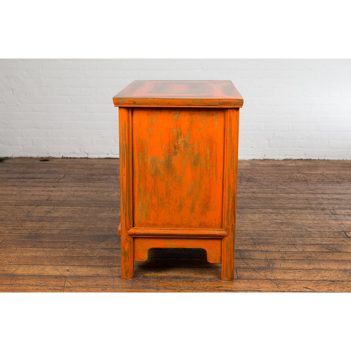 Chinese Late Qing Dynasty Elm Side Cabinet with Custom Orange Lacquer-18. Asian &amp; Chinese Furniture, Art, Antiques, Vintage Home Décor for sale at FEA Home