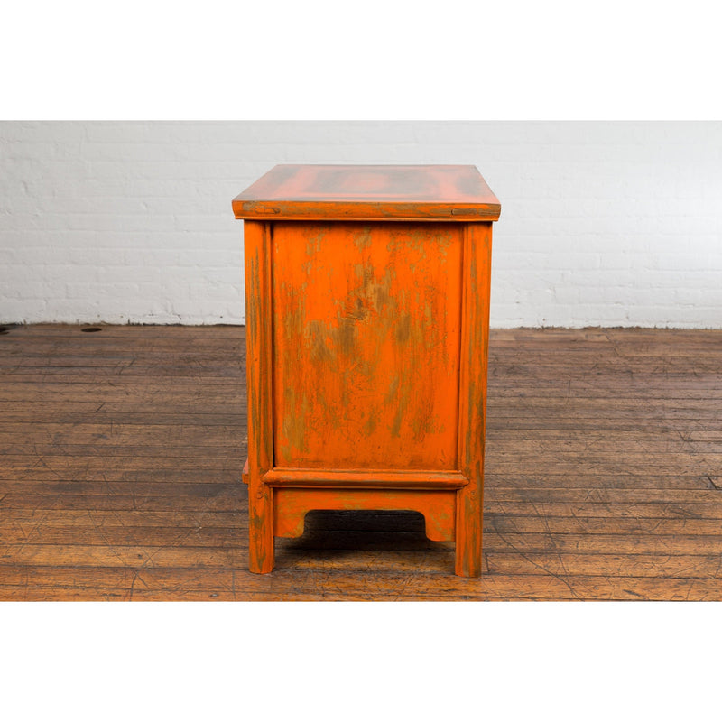 Chinese Late Qing Dynasty Elm Side Cabinet with Custom Orange Lacquer-YN2589-18. Asian & Chinese Furniture, Art, Antiques, Vintage Home Décor for sale at FEA Home