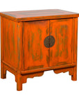 Chinese Late Qing Dynasty Elm Side Cabinet with Custom Orange Lacquer-1. Asian & Chinese Furniture, Art, Antiques, Vintage Home Décor for sale at FEA Home