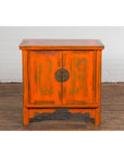 Chinese Late Qing Dynasty Elm Side Cabinet with Custom Orange Lacquer-2. Asian & Chinese Furniture, Art, Antiques, Vintage Home Décor for sale at FEA Home