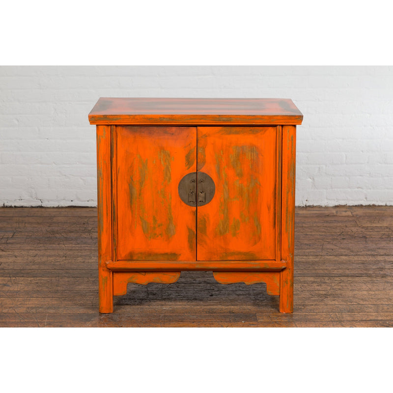 Chinese Late Qing Dynasty Elm Side Cabinet with Custom Orange Lacquer-YN2589-2. Asian & Chinese Furniture, Art, Antiques, Vintage Home Décor for sale at FEA Home