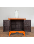 Chinese Late Qing Dynasty Elm Side Cabinet with Custom Orange Lacquer-3. Asian & Chinese Furniture, Art, Antiques, Vintage Home Décor for sale at FEA Home