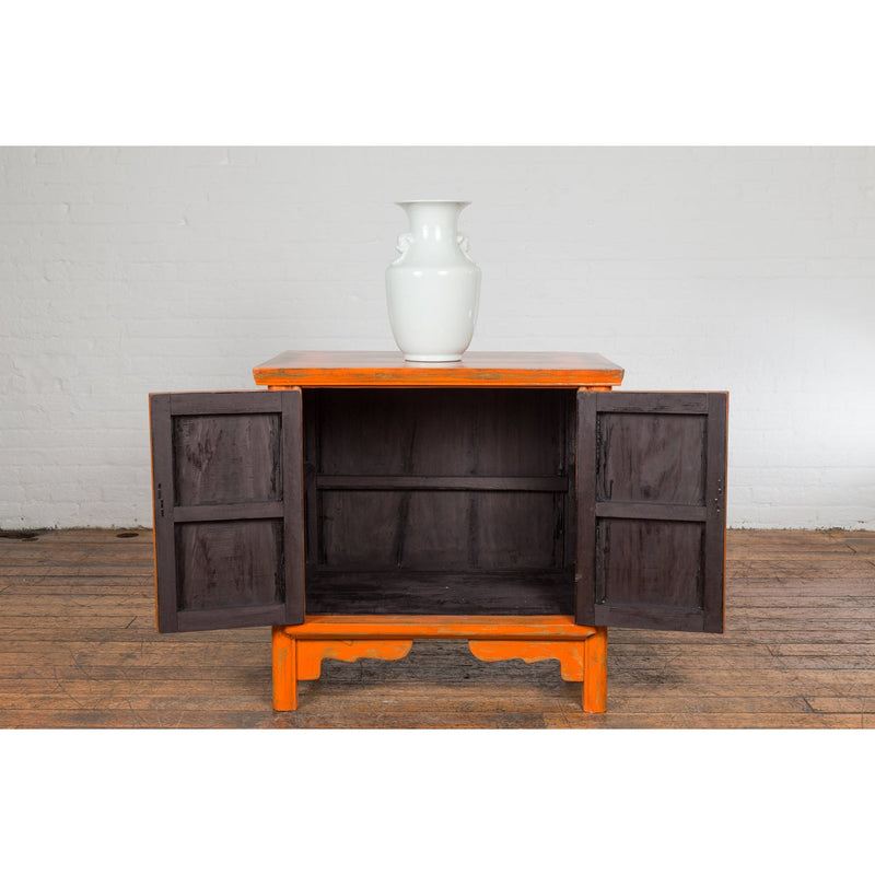 Chinese Late Qing Dynasty Elm Side Cabinet with Custom Orange Lacquer-YN2589-3. Asian & Chinese Furniture, Art, Antiques, Vintage Home Décor for sale at FEA Home