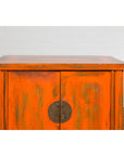 Chinese Late Qing Dynasty Elm Side Cabinet with Custom Orange Lacquer-4. Asian & Chinese Furniture, Art, Antiques, Vintage Home Décor for sale at FEA Home