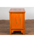 Chinese Late Qing Dynasty Elm Side Cabinet with Custom Orange Lacquer-5. Asian & Chinese Furniture, Art, Antiques, Vintage Home Décor for sale at FEA Home