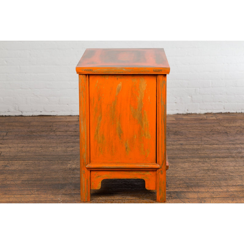 Chinese Late Qing Dynasty Elm Side Cabinet with Custom Orange Lacquer-YN2589-5. Asian & Chinese Furniture, Art, Antiques, Vintage Home Décor for sale at FEA Home
