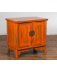 Chinese Late Qing Dynasty Elm Side Cabinet with Custom Orange Lacquer-6. Asian & Chinese Furniture, Art, Antiques, Vintage Home Décor for sale at FEA Home