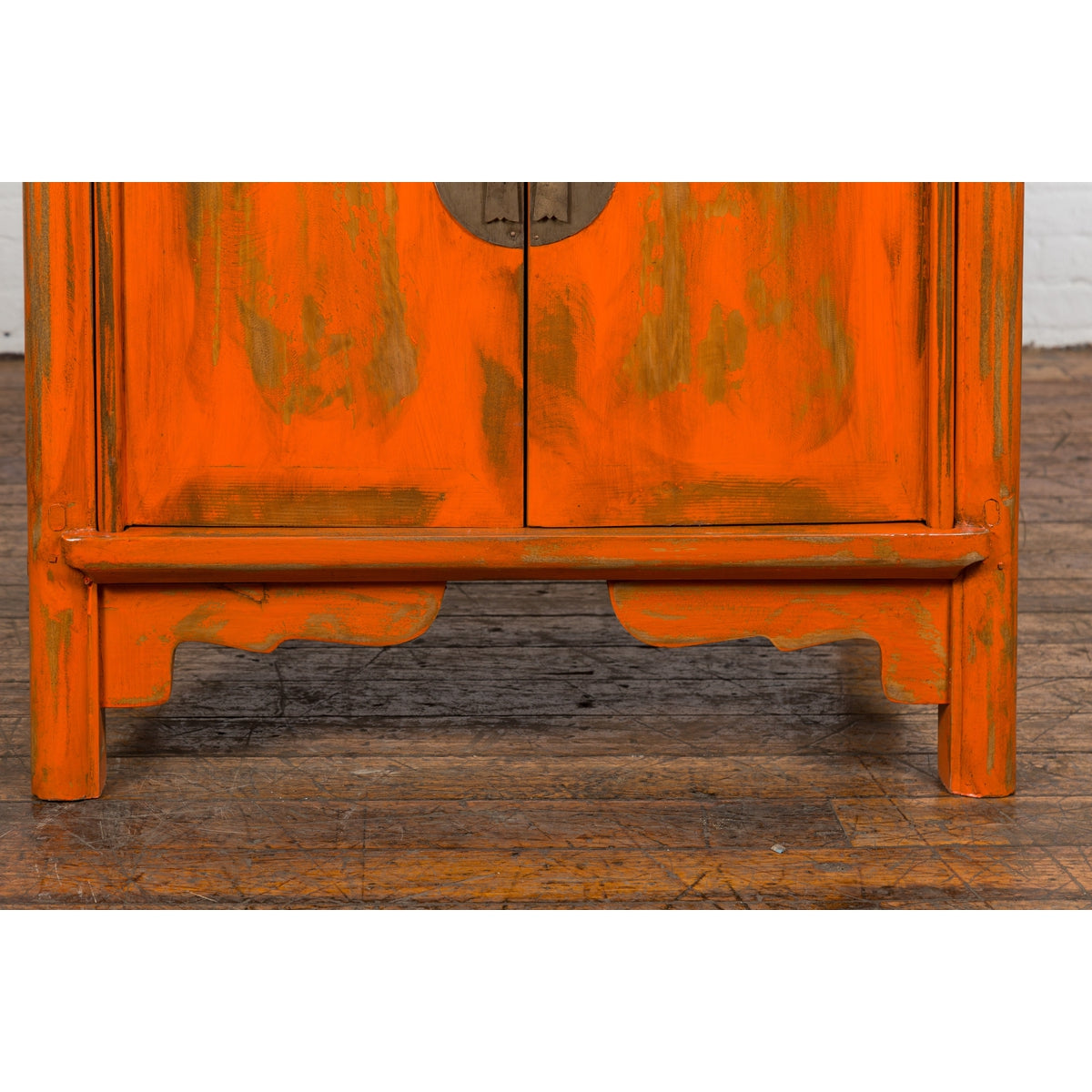 Chinese Late Qing Dynasty Elm Side Cabinet with Custom Orange Lacquer-7. Asian &amp; Chinese Furniture, Art, Antiques, Vintage Home Décor for sale at FEA Home