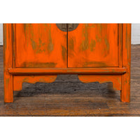 Chinese Late Qing Dynasty Elm Side Cabinet with Custom Orange Lacquer