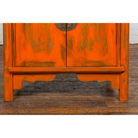 Chinese Late Qing Dynasty Elm Side Cabinet with Custom Orange Lacquer-YN2589-7. Asian & Chinese Furniture, Art, Antiques, Vintage Home Décor for sale at FEA Home