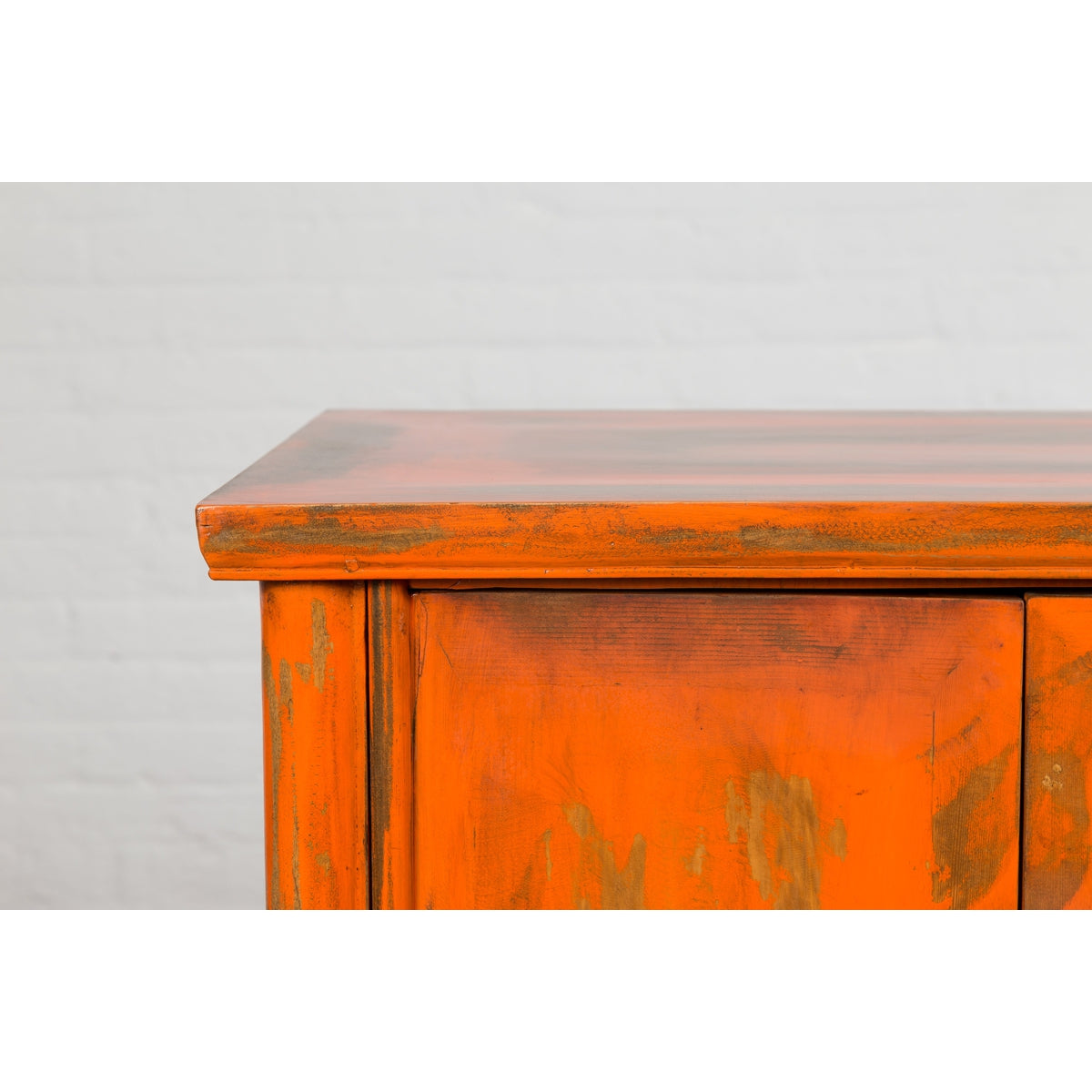 Chinese Late Qing Dynasty Elm Side Cabinet with Custom Orange Lacquer-8. Asian &amp; Chinese Furniture, Art, Antiques, Vintage Home Décor for sale at FEA Home