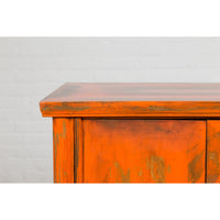 Chinese Late Qing Dynasty Elm Side Cabinet with Custom Orange Lacquer