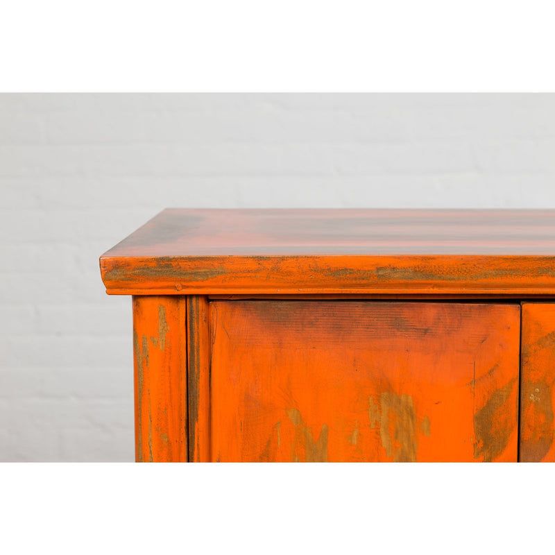 Chinese Late Qing Dynasty Elm Side Cabinet with Custom Orange Lacquer-YN2589-8. Asian & Chinese Furniture, Art, Antiques, Vintage Home Décor for sale at FEA Home
