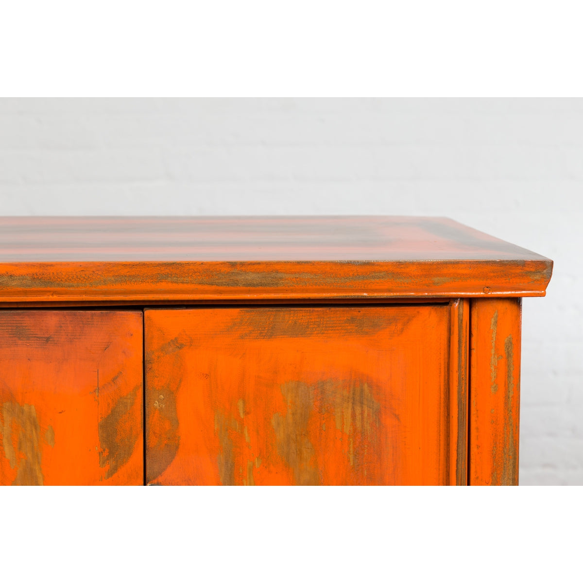 Chinese Late Qing Dynasty Elm Side Cabinet with Custom Orange Lacquer-9. Asian &amp; Chinese Furniture, Art, Antiques, Vintage Home Décor for sale at FEA Home