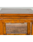 Light Brown Square Elm wood Antique Side Table with Small Scrolled Figures on Apron-10. Asian & Chinese Furniture, Art, Antiques, Vintage Home Décor for sale at FEA Home