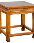 Light Brown Square Elm wood Antique Side Table with Small Scrolled Figures on Apron-1. Asian & Chinese Furniture, Art, Antiques, Vintage Home Décor for sale at FEA Home