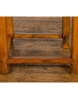 Light Brown Square Elm wood Antique Side Table with Small Scrolled Figures on Apron-7. Asian & Chinese Furniture, Art, Antiques, Vintage Home Décor for sale at FEA Home