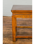 Light Brown Square Elm wood Antique Side Table with Small Scrolled Figures on Apron-8. Asian & Chinese Furniture, Art, Antiques, Vintage Home Décor for sale at FEA Home