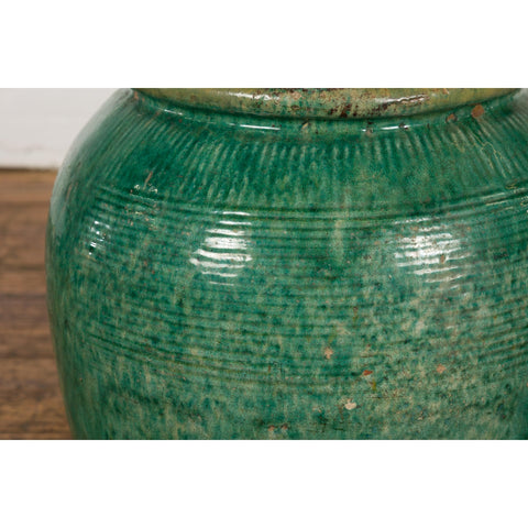 Large Round Deep Green Vintage Planter-YN2636-6. Asian & Chinese Furniture, Art, Antiques, Vintage Home Décor for sale at FEA Home