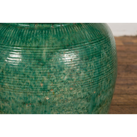 Large Round Deep Green Vintage Planter-YN2636-7. Asian & Chinese Furniture, Art, Antiques, Vintage Home Décor for sale at FEA Home