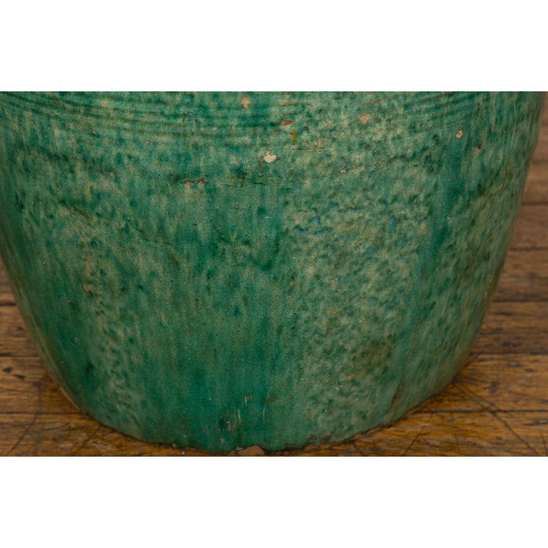 Large Round Deep Green Vintage Planter-YN2636-9. Asian & Chinese Furniture, Art, Antiques, Vintage Home Décor for sale at FEA Home