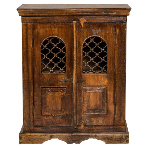 19th Century Wooden Side Cabinet with Arched Metal Grate Window Door-YN2645-1. Asian & Chinese Furniture, Art, Antiques, Vintage Home Décor for sale at FEA Home