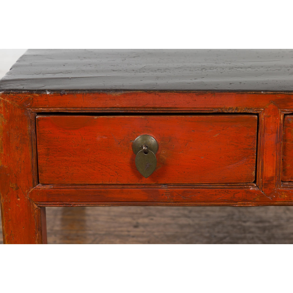 Red and Black Antique Coffee Table with Two Drawers-11. Asian &amp; Chinese Furniture, Art, Antiques, Vintage Home Décor for sale at FEA Home