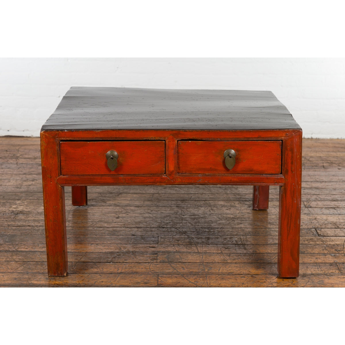 Red and Black Antique Coffee Table with Two Drawers-4. Asian &amp; Chinese Furniture, Art, Antiques, Vintage Home Décor for sale at FEA Home