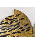Hollywood Regency Black and Gold Four-Panel Screen with Hand-Painted Cranes-3. Asian & Chinese Furniture, Art, Antiques, Vintage Home Décor for sale at FEA Home