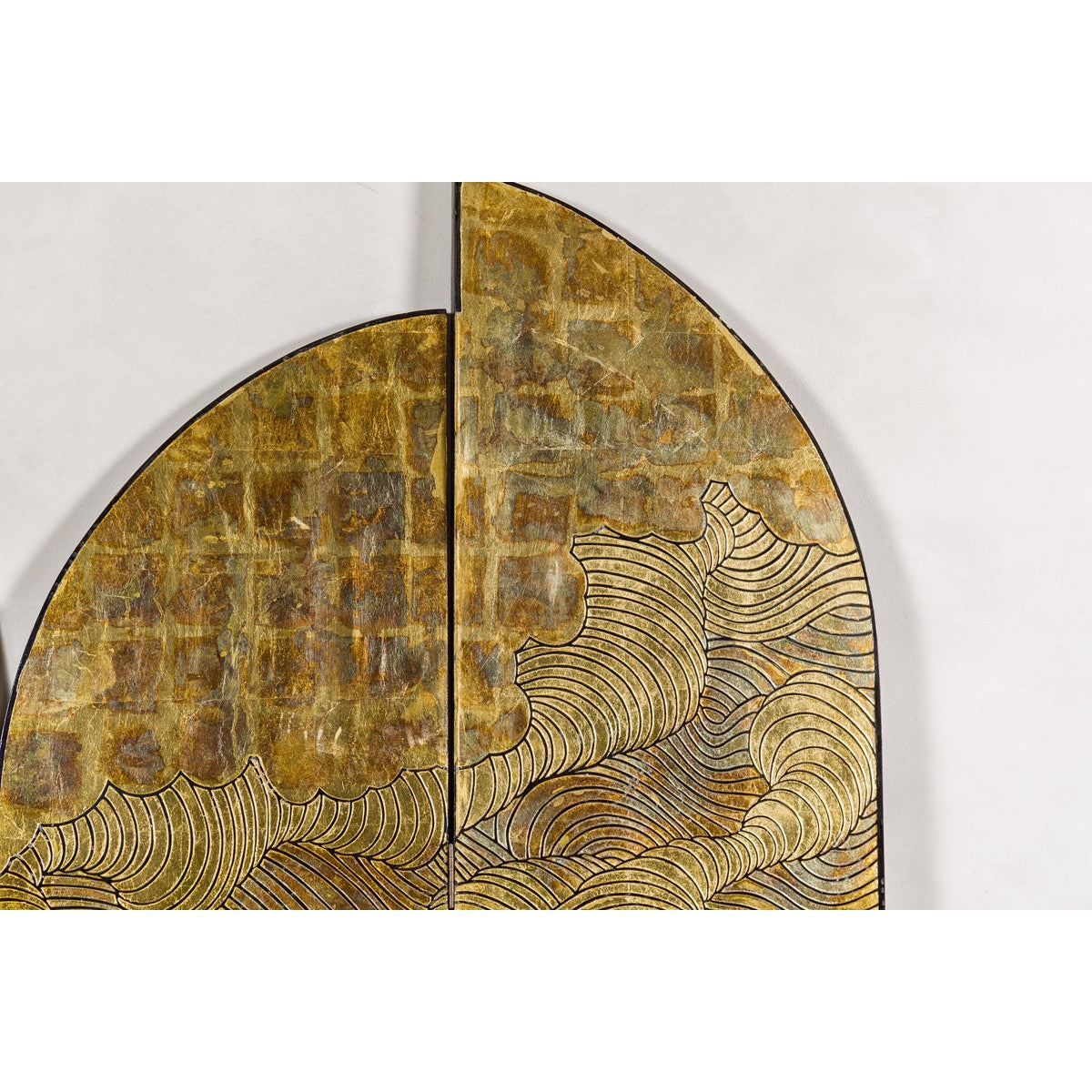 Hollywood Regency Black and Gold Four-Panel Screen with Hand-Painted Cranes-6. Asian &amp; Chinese Furniture, Art, Antiques, Vintage Home Décor for sale at FEA Home