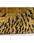 Hollywood Regency Black and Gold Four-Panel Screen with Hand-Painted Cranes-8. Asian & Chinese Furniture, Art, Antiques, Vintage Home Décor for sale at FEA Home