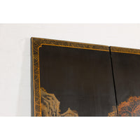 Vintage Six-Panel Gold and Black Screen with Hand-Painted Scenes-YN2876-17. Asian & Chinese Furniture, Art, Antiques, Vintage Home Décor for sale at FEA Home