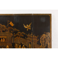Vintage Six-Panel Gold and Black Screen with Hand-Painted Scenes-YN2876-7. Asian & Chinese Furniture, Art, Antiques, Vintage Home Décor for sale at FEA Home