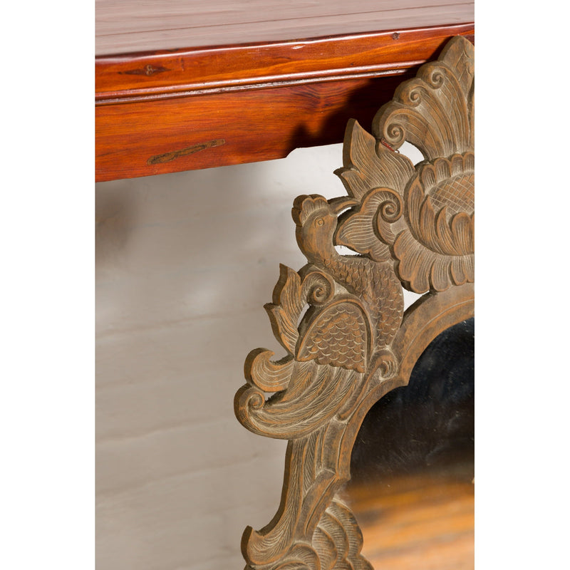 Vintage Thai Wooden Mirror with Carved Bird, Foliage and Flower Motifs-11. Asian & Chinese Furniture, Art, Antiques, Vintage Home Décor for sale at FEA Home