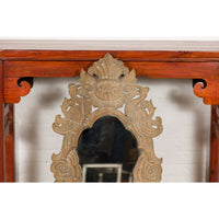 Vintage Thai Wooden Mirror with Carved Bird, Foliage and Flower Motifs