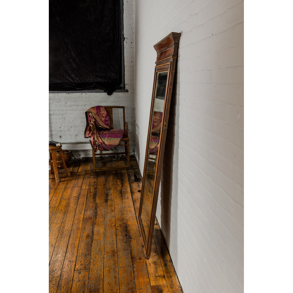 Slender Wooden Mirror with Carved Motifs, Made of Antique Indian Wood-8. Asian &amp; Chinese Furniture, Art, Antiques, Vintage Home Décor for sale at FEA Home