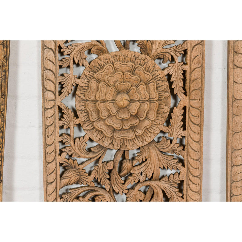Set of Four Architectural Panels with Hand-Carved Scrollwork and Floral Motifs-YN3017-10. Asian & Chinese Furniture, Art, Antiques, Vintage Home Décor for sale at FEA Home