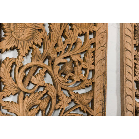 Set of Four Architectural Panels with Hand-Carved Scrollwork and Floral Motifs-YN3017-15. Asian & Chinese Furniture, Art, Antiques, Vintage Home Décor for sale at FEA Home