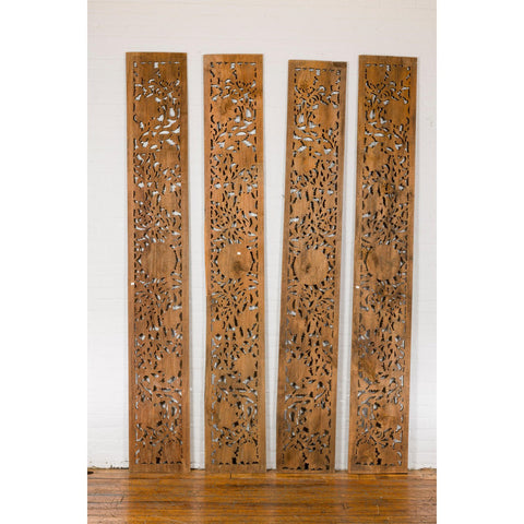 Set of Four Architectural Panels with Hand-Carved Scrollwork and Floral Motifs-YN3017-18. Asian & Chinese Furniture, Art, Antiques, Vintage Home Décor for sale at FEA Home