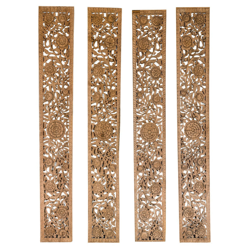 Set of Four Architectural Panels with Hand-Carved Scrollwork and Floral Motifs-YN3017-1. Asian & Chinese Furniture, Art, Antiques, Vintage Home Décor for sale at FEA Home