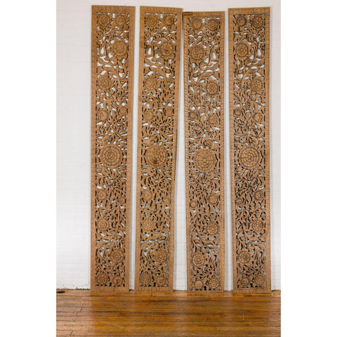 Set of Four Architectural Panels with Hand-Carved Scrollwork and Floral Motifs-YN3017-2. Asian & Chinese Furniture, Art, Antiques, Vintage Home Décor for sale at FEA Home