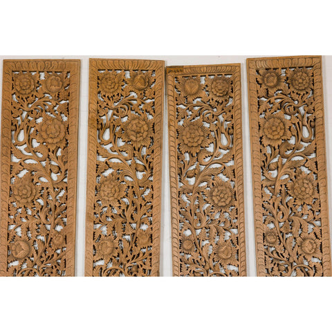 Set of Four Architectural Panels with Hand-Carved Scrollwork and Floral Motifs-YN3017-3. Asian & Chinese Furniture, Art, Antiques, Vintage Home Décor for sale at FEA Home