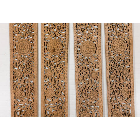Set of Four Architectural Panels with Hand-Carved Scrollwork and Floral Motifs-YN3017-5. Asian & Chinese Furniture, Art, Antiques, Vintage Home Décor for sale at FEA Home