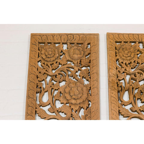 Set of Four Architectural Panels with Hand-Carved Scrollwork and Floral Motifs-YN3017-8. Asian & Chinese Furniture, Art, Antiques, Vintage Home Décor for sale at FEA Home